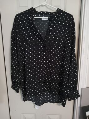 Time and Tru Black Blouse with White Diamond Dots